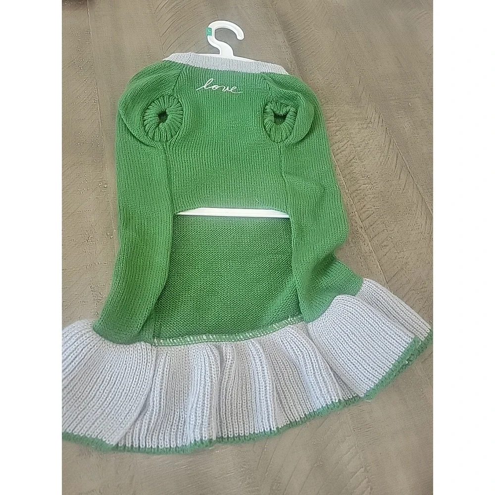 ELLEN DEGENERES KNIT DOG SWEATER DRESS Green Embroidered Heart Love SZ XL NWT
